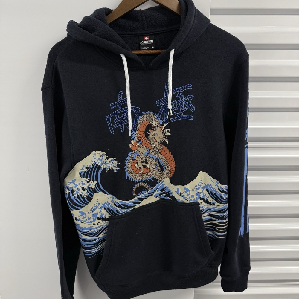 Southpole Dragon Wave Graphic Hoodie Black Men's Medium Japanese Streetwear